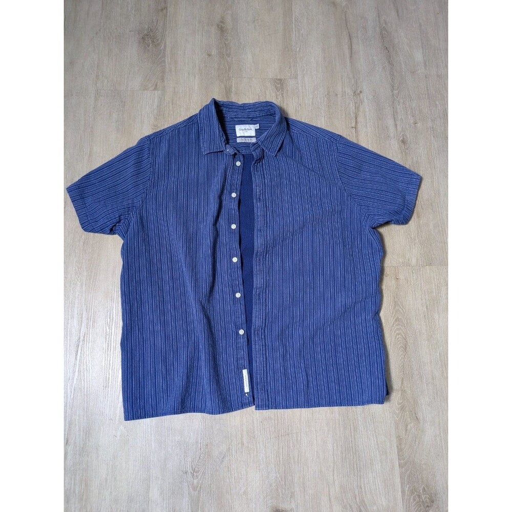 Mens Blue Textured Short Sleeve XL Button Up Shirt